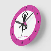 踊りバレリナブラック、ホットピンクカスタム色 ラウンド壁時計 (傾斜)