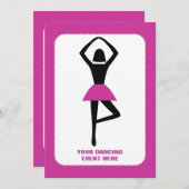 踊りバレリナブラック、ホットピンクカスタム色 招待状 (正面/裏面)