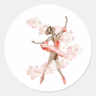 踊りバレリーナと蝶。 ラウンドシール