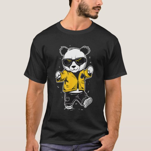 踊りパンダベアとサングラス Tシャツ (正面)