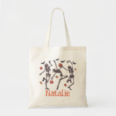 踊りパーソナライズされたスケルトンのトリックまたはキャンディの治療 トートバッグ (正面)