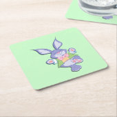 踊りパープルイースターバニーミント スクエアペーパーコースター (アングル)