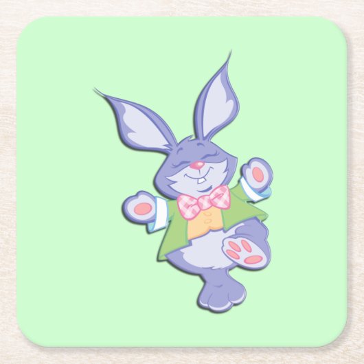 踊りパープルイースターバニーミント スクエアペーパーコースター (正面)