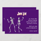 踊りパープルスケルトンズハロウィーエン招待状 招待状 (正面/裏面)