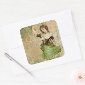 踊りビクトリアンガールグリーンレッドローズシール スクエアシール (封筒)