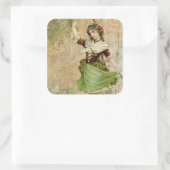 踊りビクトリアンガールグリーンレッドローズシール スクエアシール (バッグ)