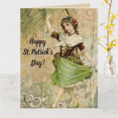 踊りビクトリアンガールinグリーンセントパトリックの日 カード (黄色い花)