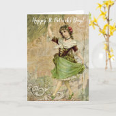 踊りビクトリアンガールinグリーンセントパトリックの日 カード (黄色い花)