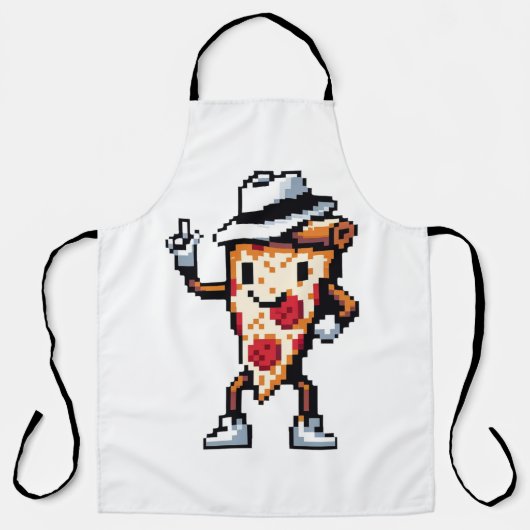 踊りピザスライスおもしろい- Pixel Art Foodデザイン エプロン (正面)