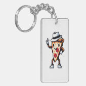 踊りピザスライスおもしろい- Pixel Art Foodデザイン キーホルダー (正面左)