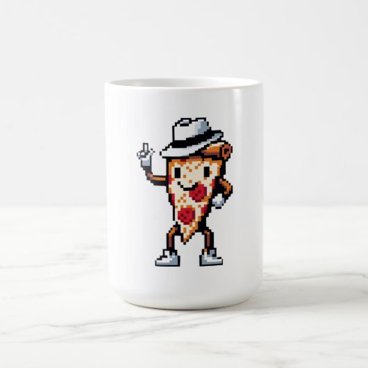 踊りピザスライスおもしろい- Pixel Art Foodデザイン コーヒーマグカップ (中央)
