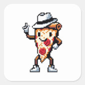 踊りピザスライスおもしろい- Pixel Art Foodデザイン スクエアシール (正面)