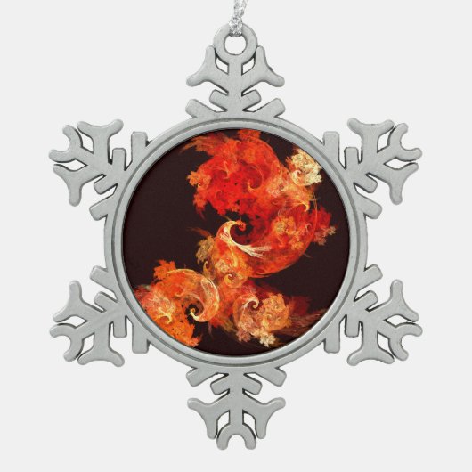 踊りファイアバード抽象芸術アート スノーフレークピューターオーナメント (正面)