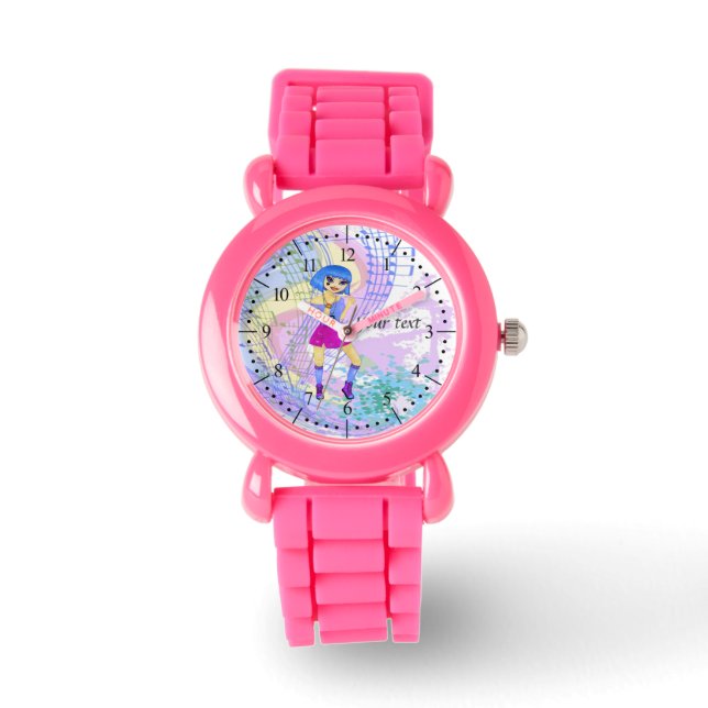 踊りファッションイラストレーションと鮮やかな青い髪 腕時計 (正面)