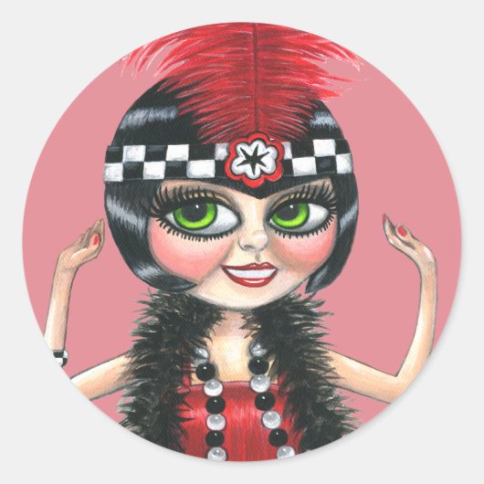 踊りフラッパー女の子の轟音20代 ラウンドシール (正面)