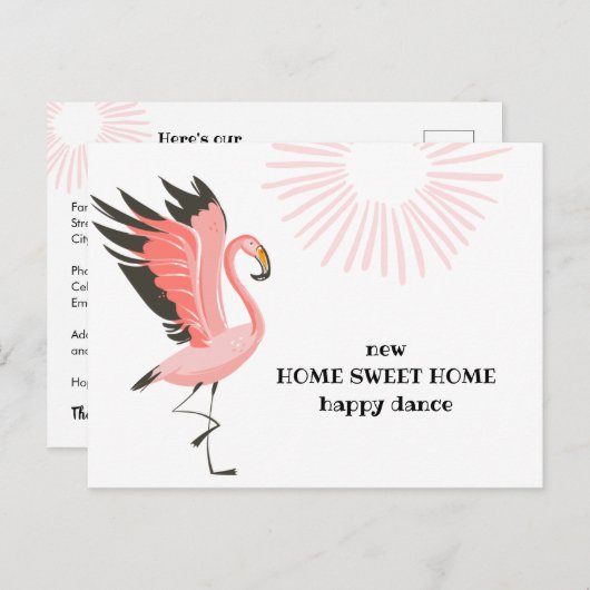 踊りフラミンゴ新しいアドレスの移動 案内ポストカード (正面/裏面)