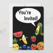 踊りフルーツをテーマにした最初の誕生日カード 招待状 (裏面)