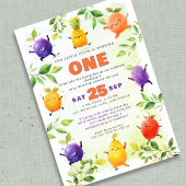 踊りフルーツファースト1歳の誕生日パーティー写真 招待状