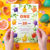 踊りフルーツファースト1歳の誕生日パーティー写真 招待状