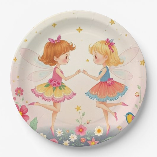 踊りフローラ妖精2金ゴールドグリッター紙プレート ペーパープレート (正面)