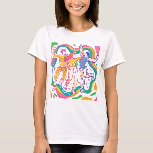 踊りプライドレインボーカラフルアートLGBTQ+ Tシャツ (正面)