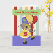 踊りベア3年少女誕生日カード カード (黄色い花)