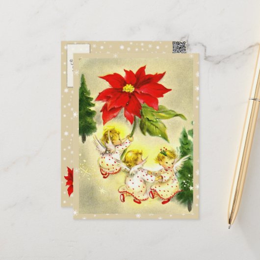 踊りベビーエンジェルスヴィンテージポストカード シーズンポストカード (正面/裏面インサイチュ)