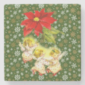 踊りベビーエンジェルズウィズスノーフレークスオングリーン ストーンコースター (正面)