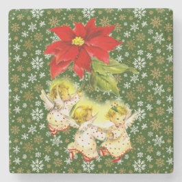 踊りベビーエンジェルズウィズスノーフレークスオングリーン ストーンコースター