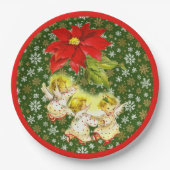 踊りベビーエンジェルズウィズスノーフレークスオングリーン ペーパープレート (正面)