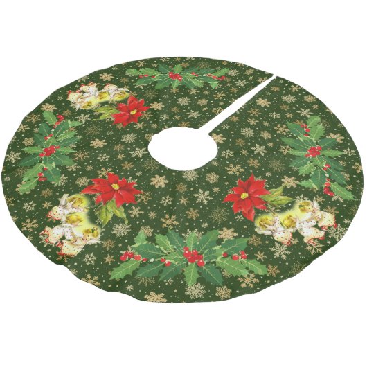 踊りベビーエンジェルズオングリーンと金ゴールド雪片 ブラッシュドポリエステルツリースカート (アングル)