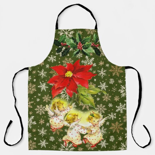 踊りベビーエンジェルズオングリーンウィズスノーフレーク エプロン (正面)