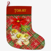 踊りベビーエンジェルズオンレッドグリーンプレイド ラージクリスマスストッキング (正面)