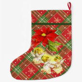 踊りベビーエンジェルズオンレッドグリーンプレイド ラージクリスマスストッキング (裏面)