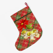 踊りベビーエンジェルズオンレッドグリーンプレイド ラージクリスマスストッキング (裏面 (吊り時))