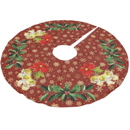 踊りベビーエンジェルズオンレッドスノーフレーク金ゴールド ブラッシュドポリエステルツリースカート (アングル)