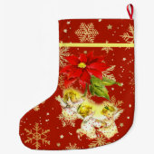 踊りベビーエンジェルズオンレッドスノーフレーク金ゴールド ラージクリスマスストッキング (裏面)