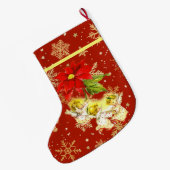 踊りベビーエンジェルズオンレッドスノーフレーク金ゴールド ラージクリスマスストッキング (裏面 (吊り時))