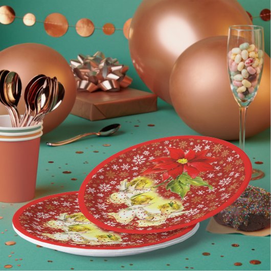 踊りベビーエンジェルズオンレッド金ゴールド雪片 ペーパープレート (複数)