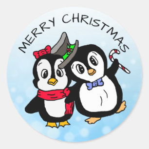 踊りペンギンおもしろいとキャンディー·ケイン·クリスマス ラウンドシール