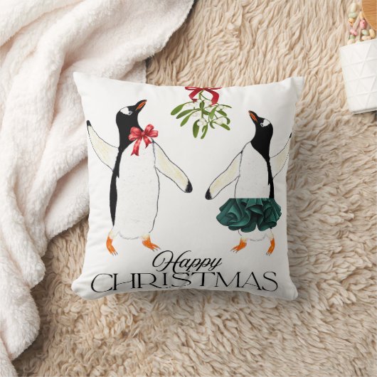 踊りペンギンクリスマス クッション (ブランケット)