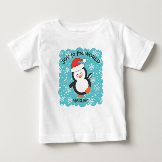 踊りペンギンジョイスノーフレークスクリスマス ベビーTシャツ (正面)