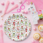 踊りペンギン赤と緑のパターンクリスマス ペーパープレート (パーティー)