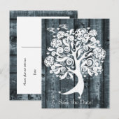 踊りホワイトツリーブルーウッド日付を保存 案内ポストカード (正面/裏面)