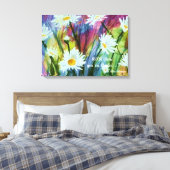 踊りホワイトデイジーの水色 キャンバスプリント (インサイチュ (寝室))