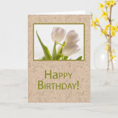 踊りホワイト誕生日チューリップフラワーズ カード (黄色い花)