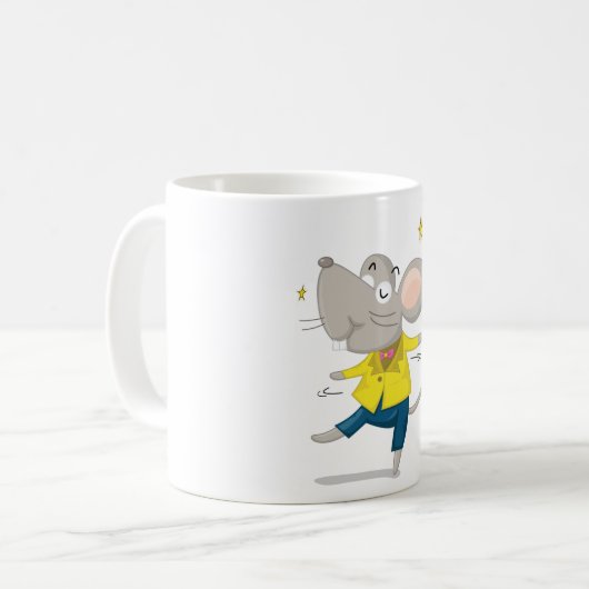踊りマウスのイエローコーヒーマグ コーヒーマグカップ (正面左)