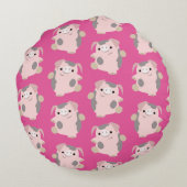 踊りマンガ豚の繰り返しパターン円枕 ラウンドクッション (裏面)