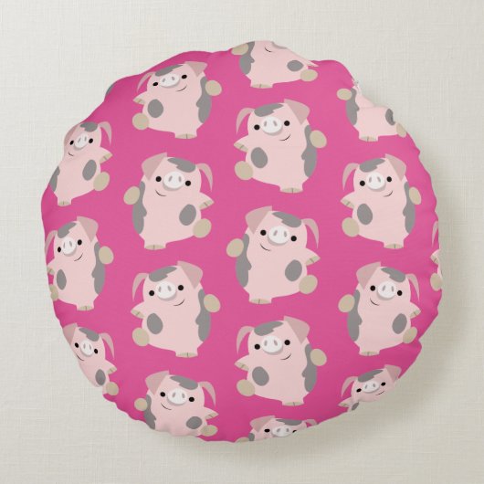 踊りマンガ豚の繰り返しパターン円枕 ラウンドクッション (裏面)