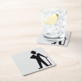 踊りマンシルエットとトップハットと杖 スクエアペーパーコースター (インサイチュ)
